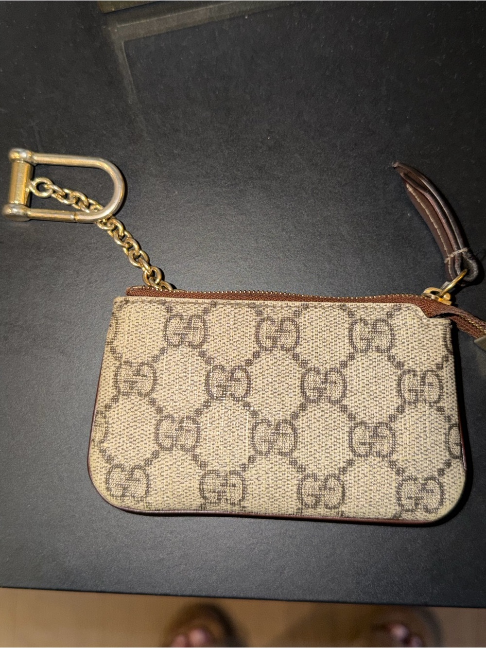 Gucci Beige Monogram Wristlet Key Pouch